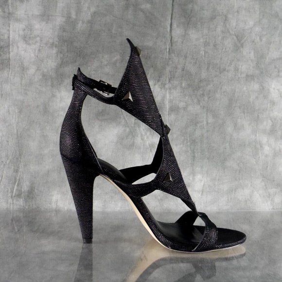 NIB Sigerson Morrison MARINO Embossed Black Leather Ankle Strap Sandals 7.5 - Picture 7 of 12